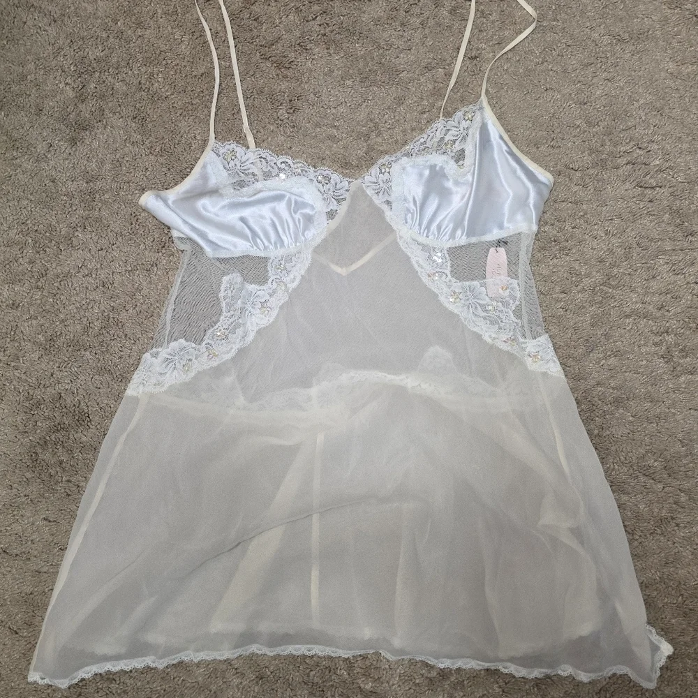 Victoria's Sectet Lingerie Chemise Lace Sequins Sheer Satin Size Large